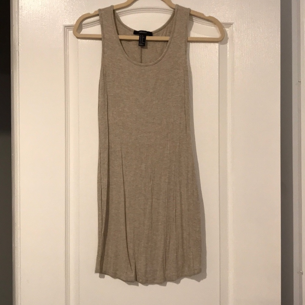 Beige ribbed mini dress